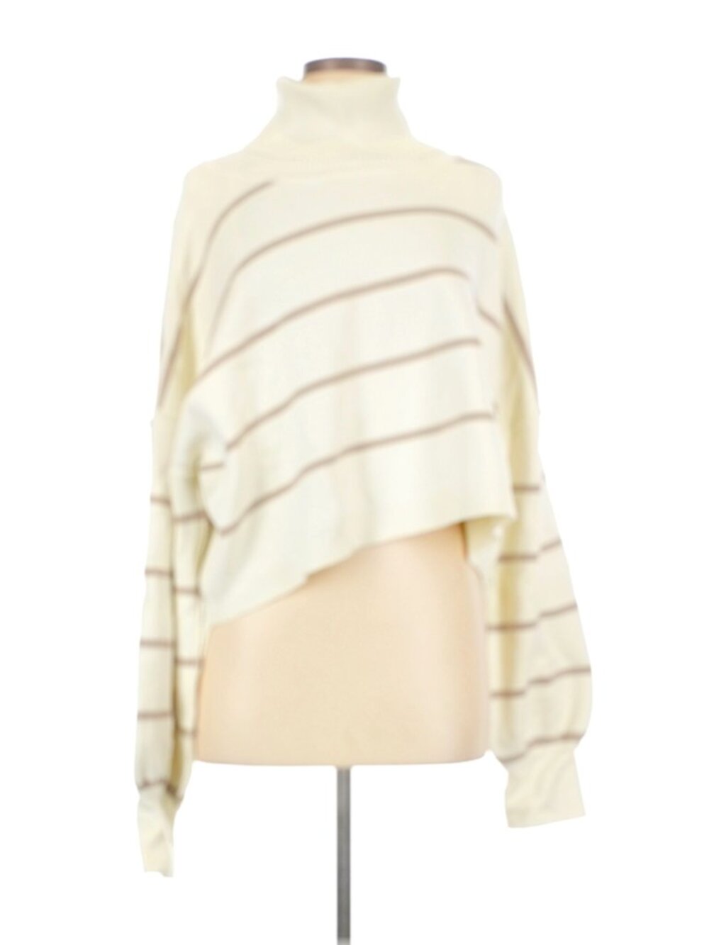 Free People "Paulie" Striped Turtleneck Sweater In Cream and Tan - Size M - Picture 5 of 13